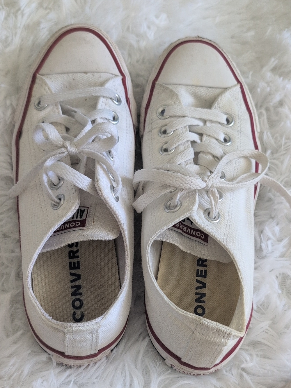 Converse White Canvas Sneakers with Red Trim